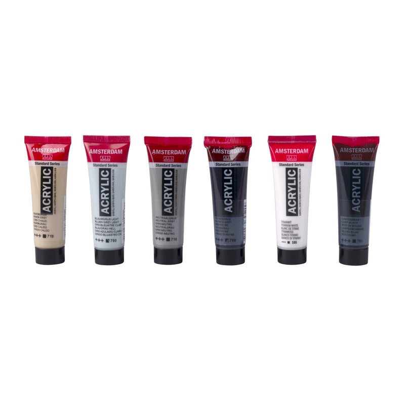 Amsterdam acrylverf set - 6 stuks - grijstinten