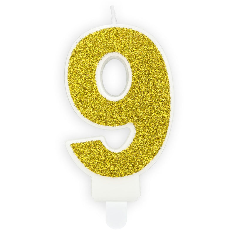 PartyDeco cijferkaars - glitter goud - 9