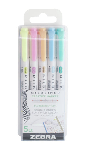 Zebra Mildliner - highlighters - 5 stuks - fluor