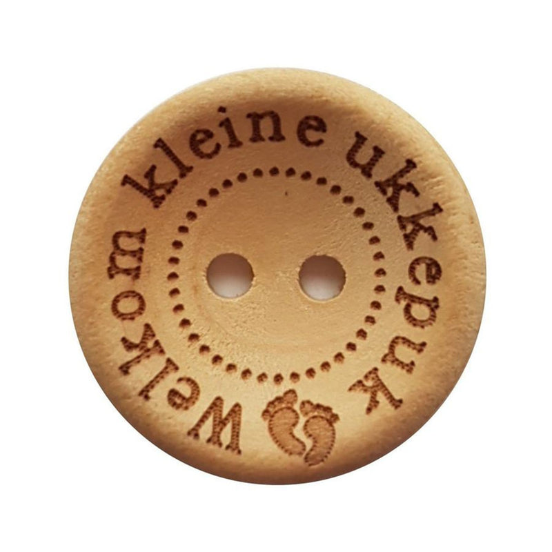 houten knoop 4 stuks - 20 mm 'welkom kleine ukkepuk'