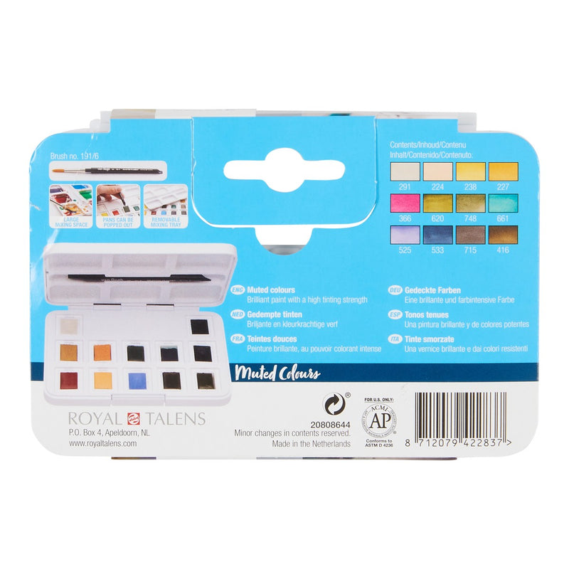 van Gogh aquarelverf pocket box - 12 halve napjes - gedempte tinten