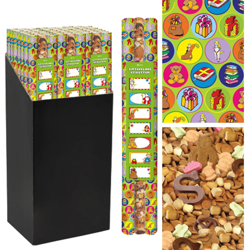 Cadeaupapier - 3 stuks + etiketten - Sinterklaas