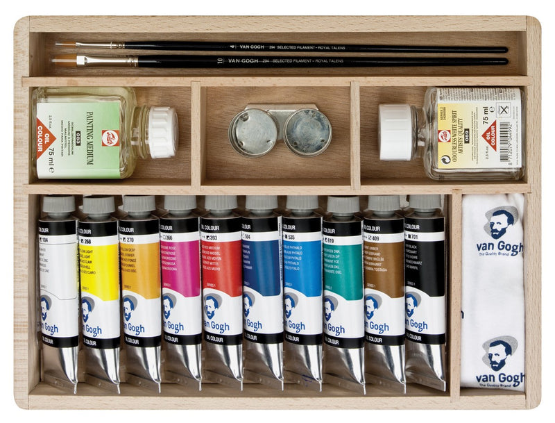 van Gogh olieverf kist basic - 10 kleuren/40 ml + accessoires