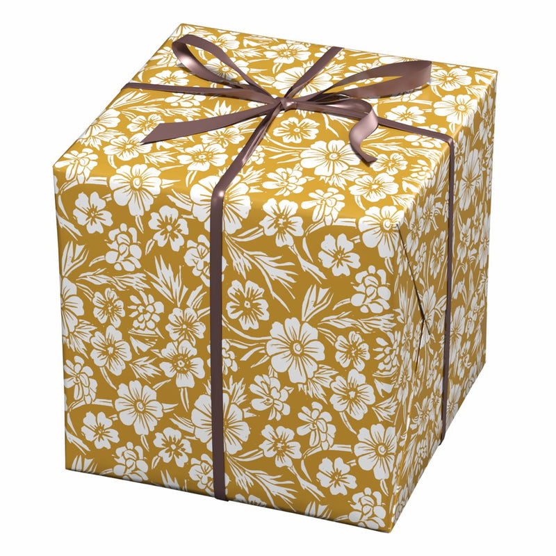 Cadeaupapier - 10 meter - goud/bloem