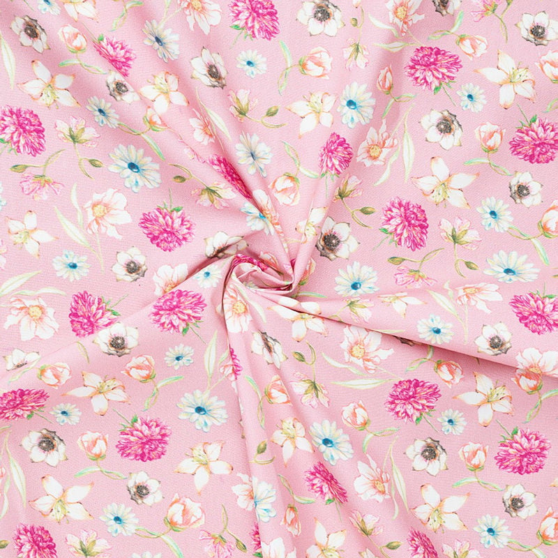 Stof katoen - 100 x 70 cm - flower pink