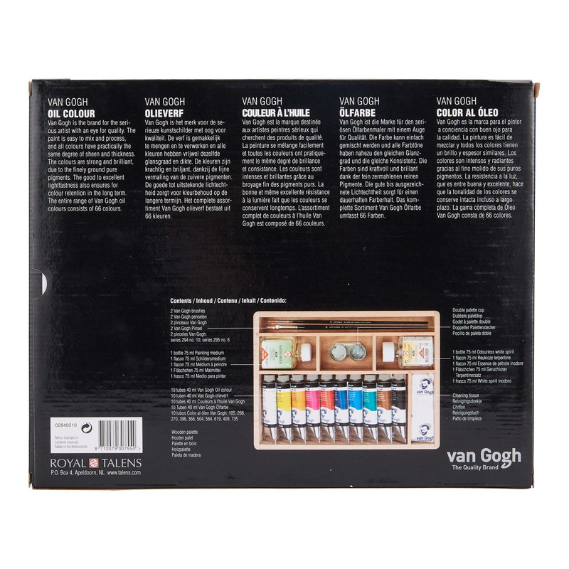 van Gogh olieverf kist basic - 10 kleuren/40 ml + accessoires