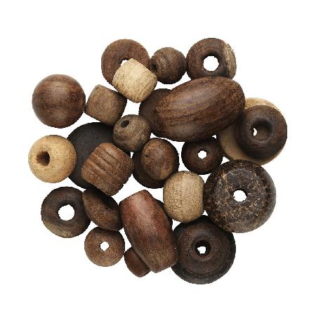 Houten kralenmix - ± 25 stuks - natuur