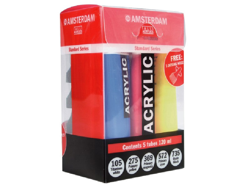 Amsterdam acrylverf set - 5x 120 ml + 3 doseertuitjes