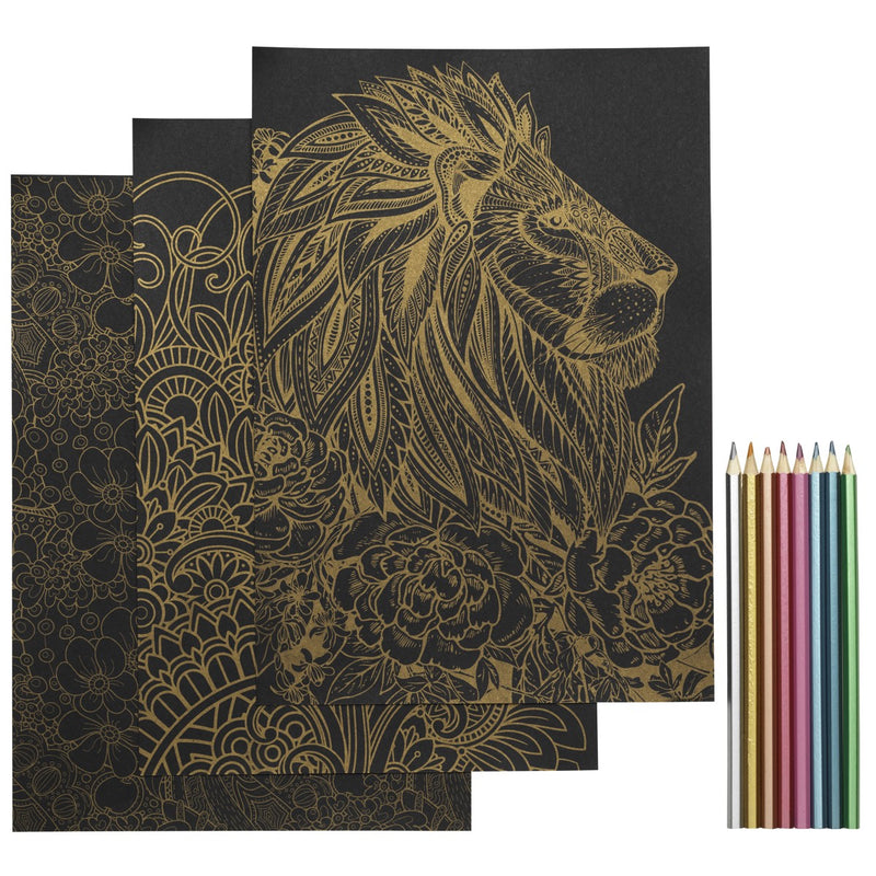 Kleurblok - gouden motieven + 8 metallic kleurpotloden