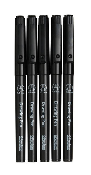 Tekenpennen - 5 stuks - 0,1 tot 0,8 mm - zwart