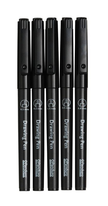 Tekenpennen - 5 stuks - 0,1 tot 0,8 mm - zwart