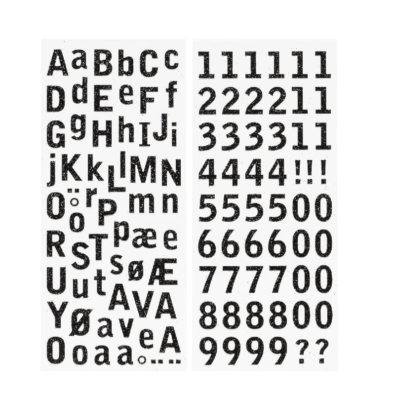 Stickers - letters en cijfers - glitter zwart