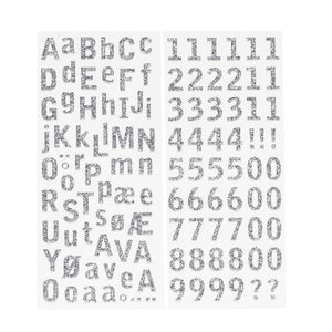 Stickers - letters en cijfers - glitter zilver
