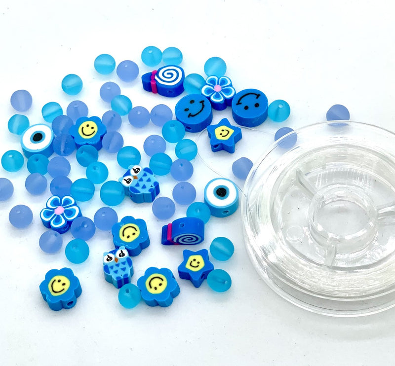 Katsuki kralenmix - inclusief draad - blauw