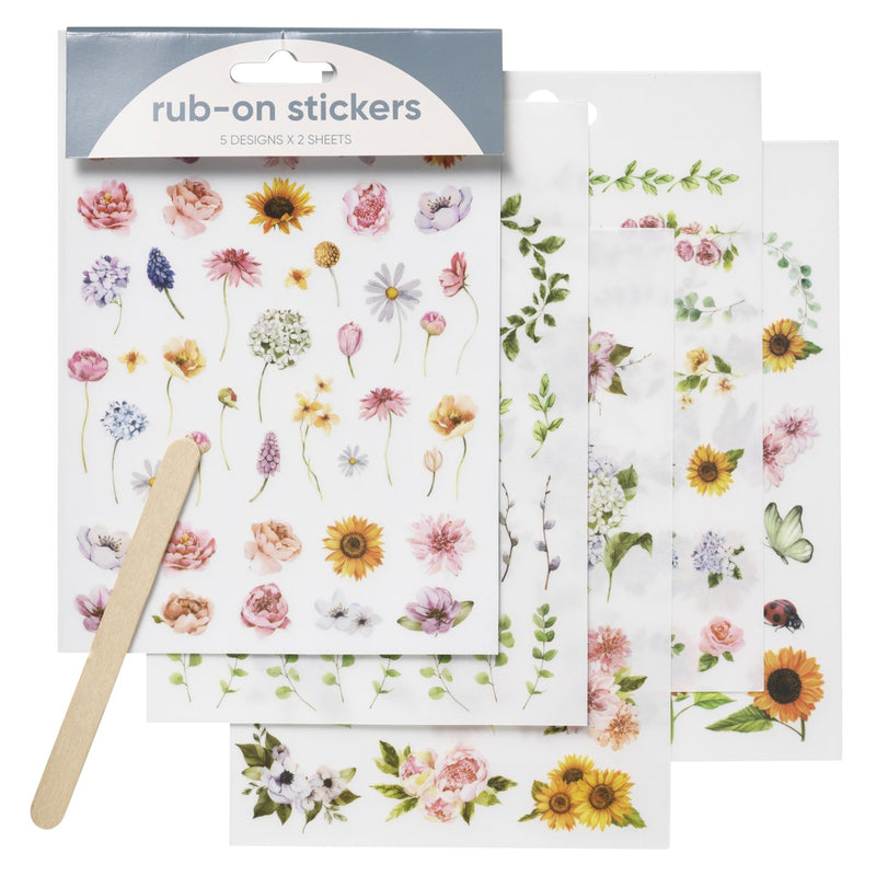 Rub-on stickers - 10 vellen - bloemen/vlinders