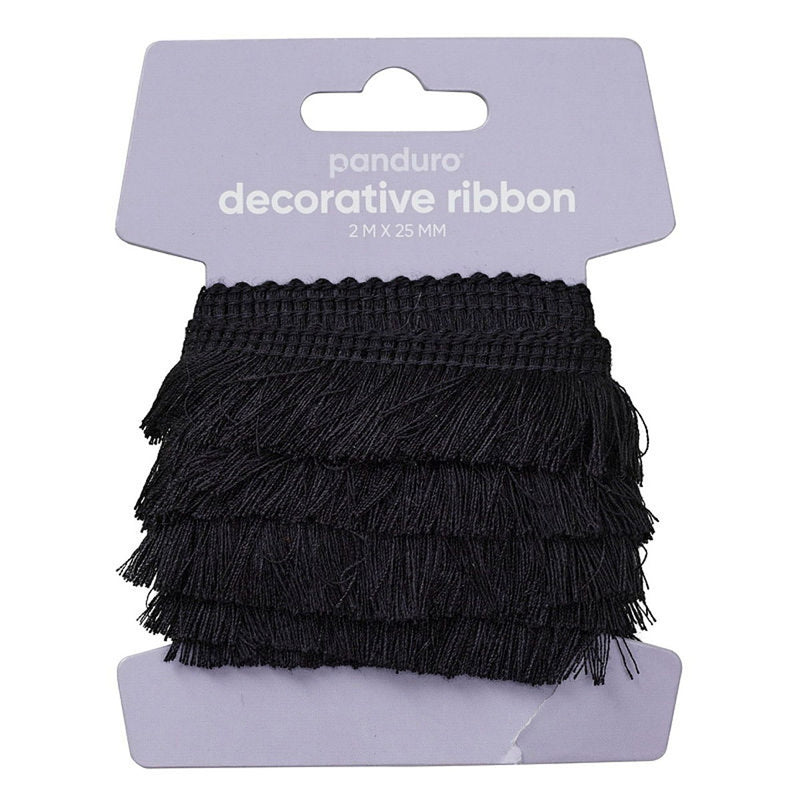 Decoratief franjelint - 25 mm - zwart