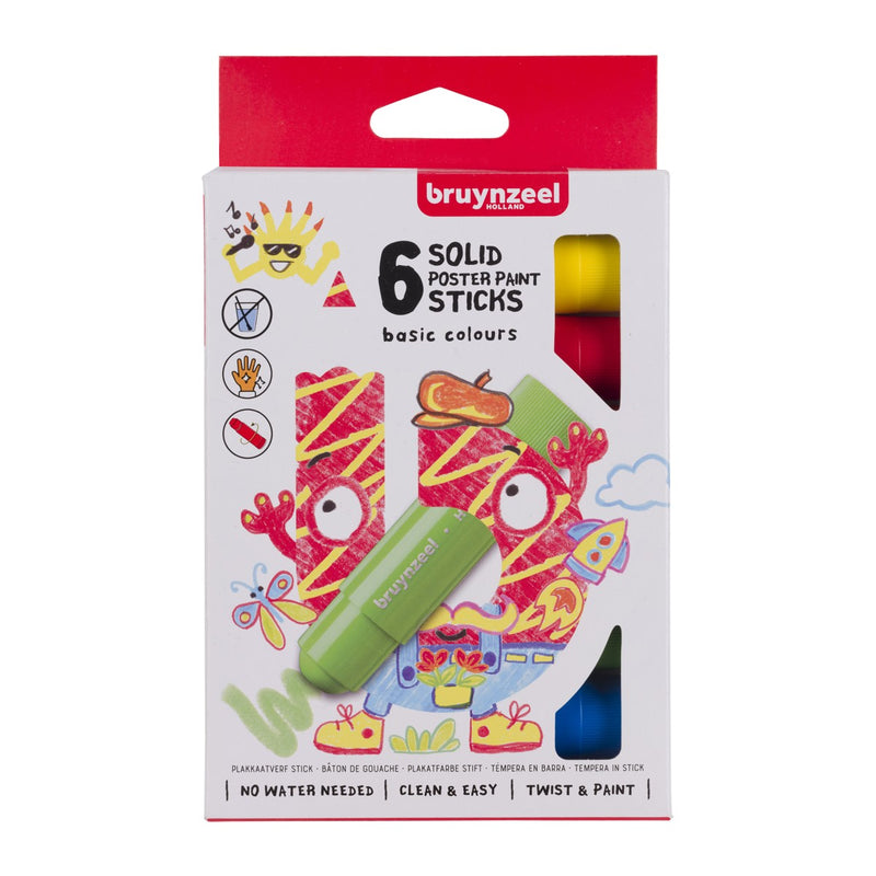 Bruynzeel Kids - plakkaatverfstick - 6 basiskleuren