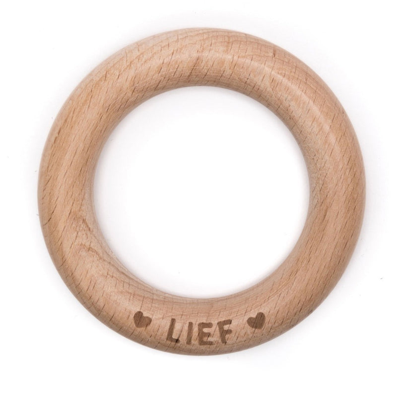Houten bijtring - 'lief'