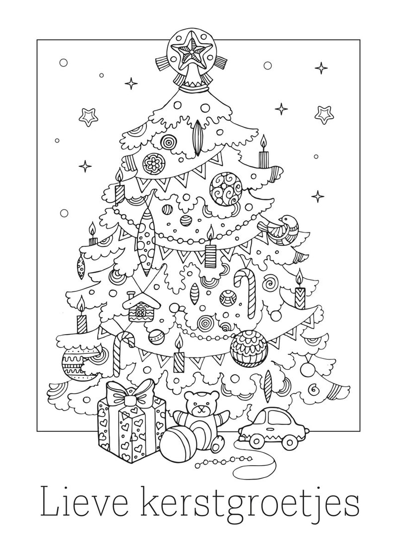 Wenskaarten om in te kleuren - Merry Christmas