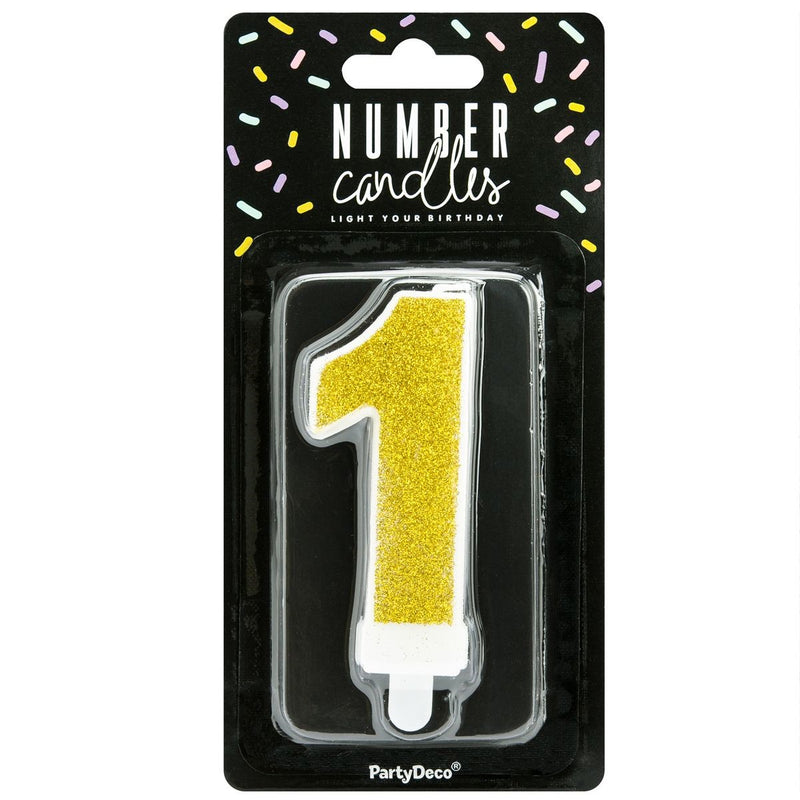 PartyDeco cijferkaars - glitter goud - 1