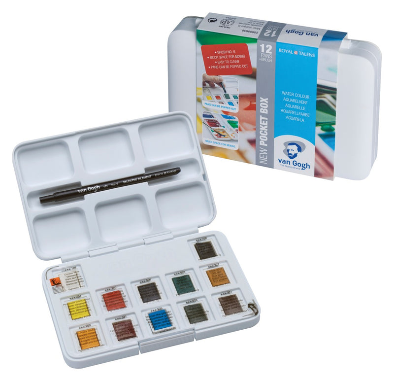 van Gogh aquarelverf pocket box - 12 halve napjes - basic