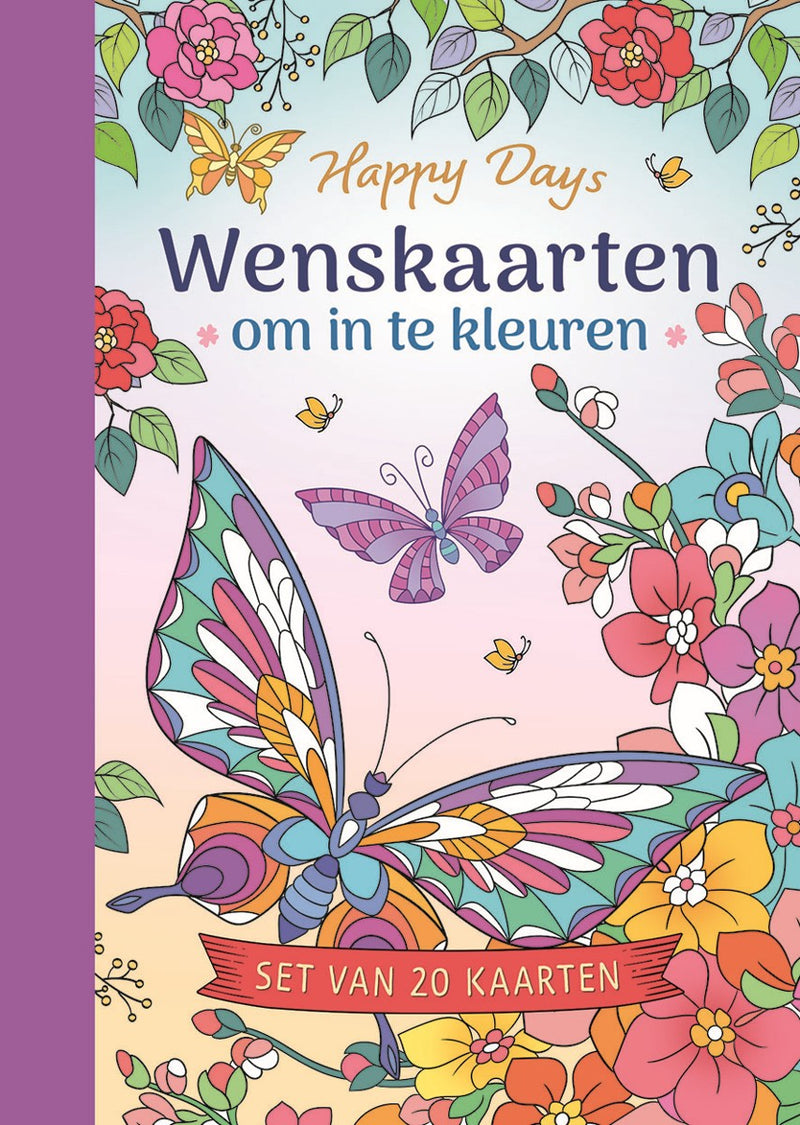 Wenskaarten om in te kleuren - happy days