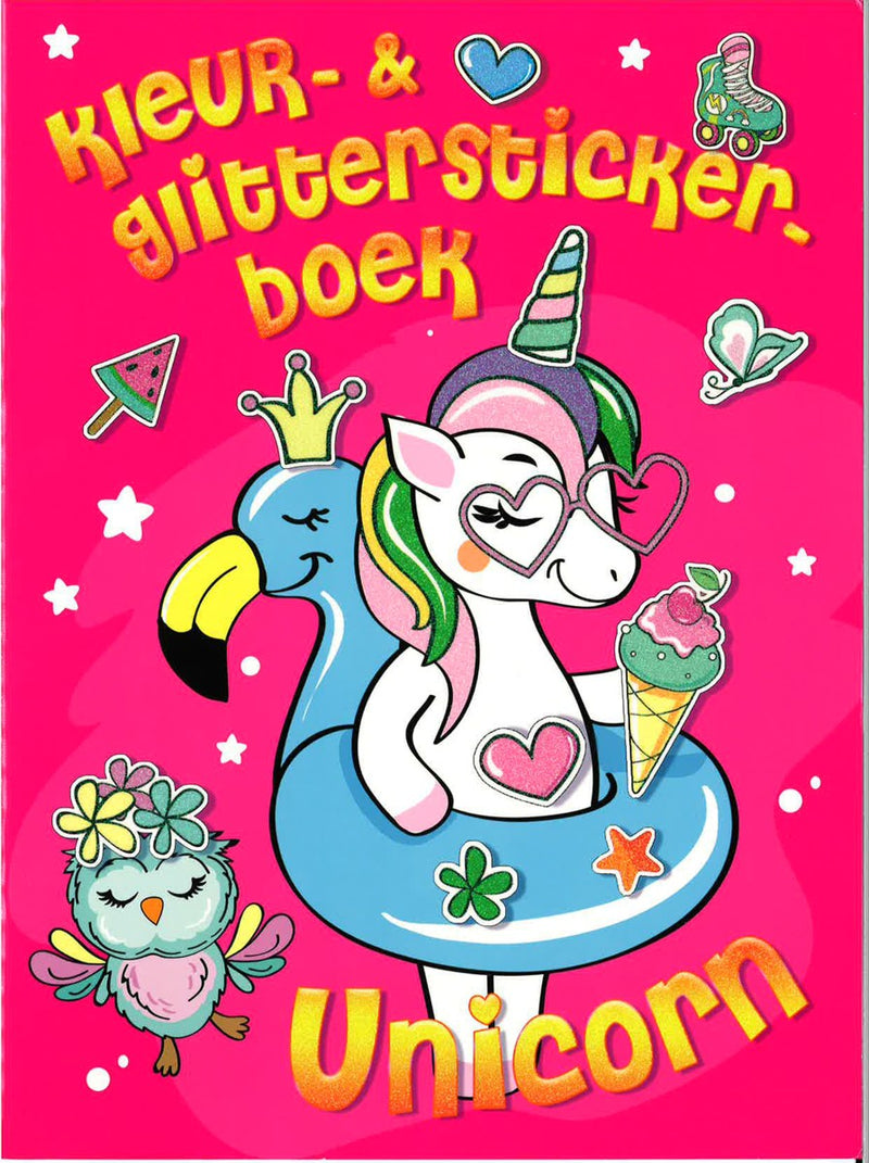 Kleurboek - kleur- en glitterstickerboek - Unicorn