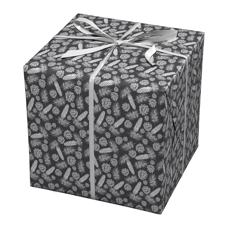 Cadeaupapier - 10 meter - dennenappels grijs