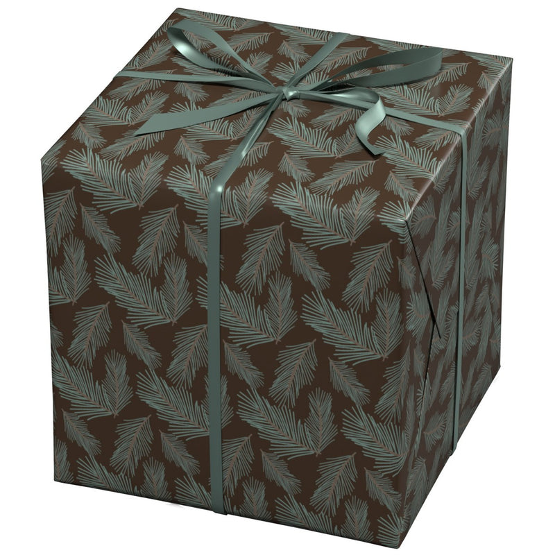 Cadeaupapier - 10 meter - bruin/dennennaalden