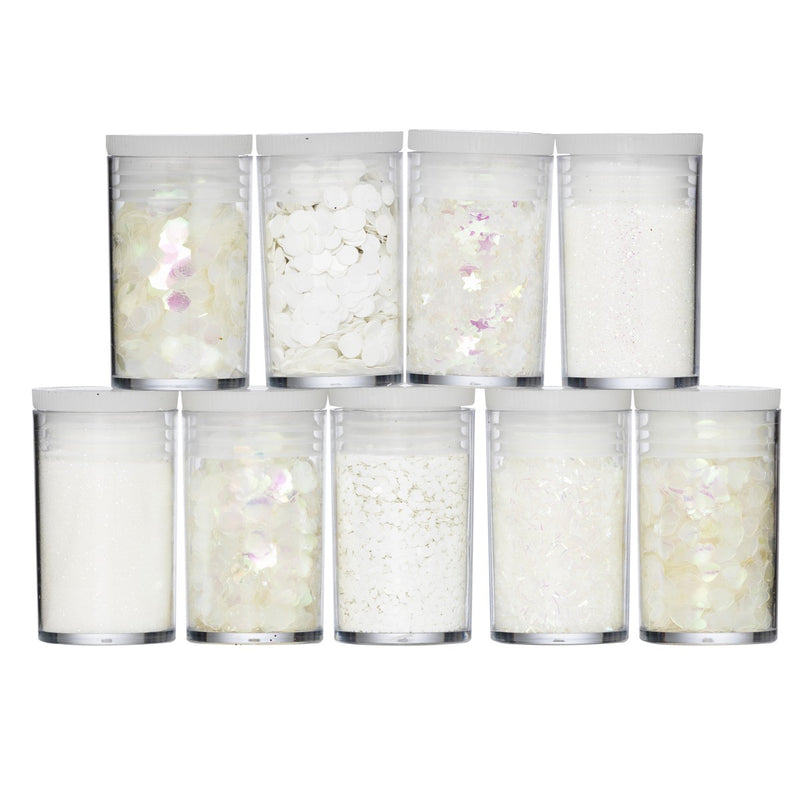 Glitters - set van 9x3 gram - wit