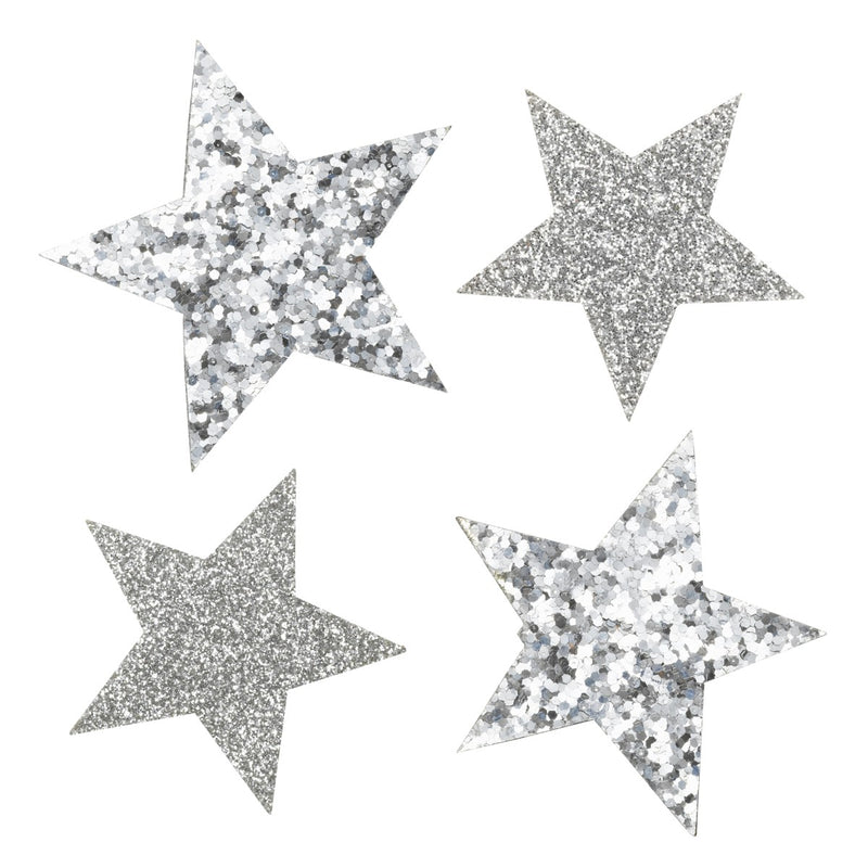 Vilten stickers - zilveren sterren met glitters