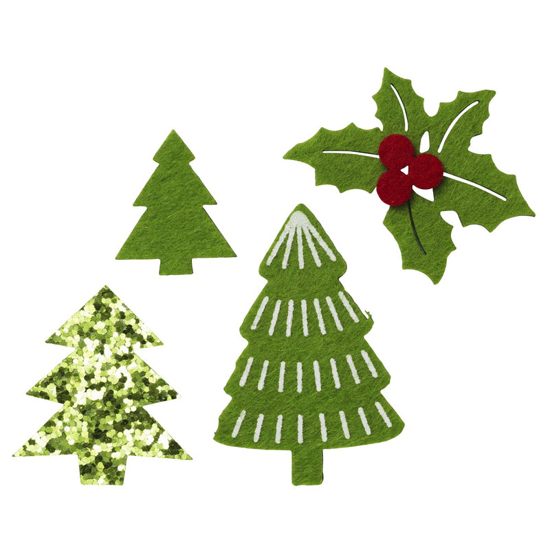 Vilten stickers - kerstbomen en hulst