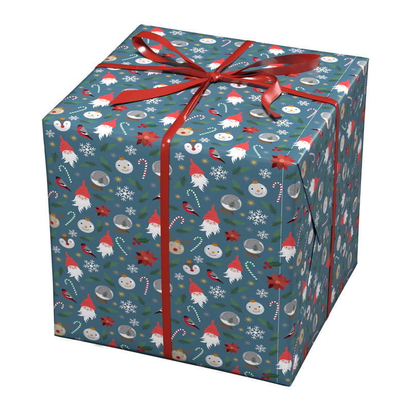 Cadeaupapier - 10 meter - kerstfiguren blauw