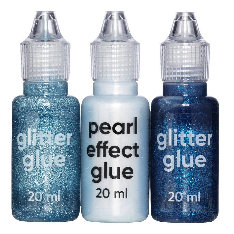 Glitterlijm 3x20 ml - blauw