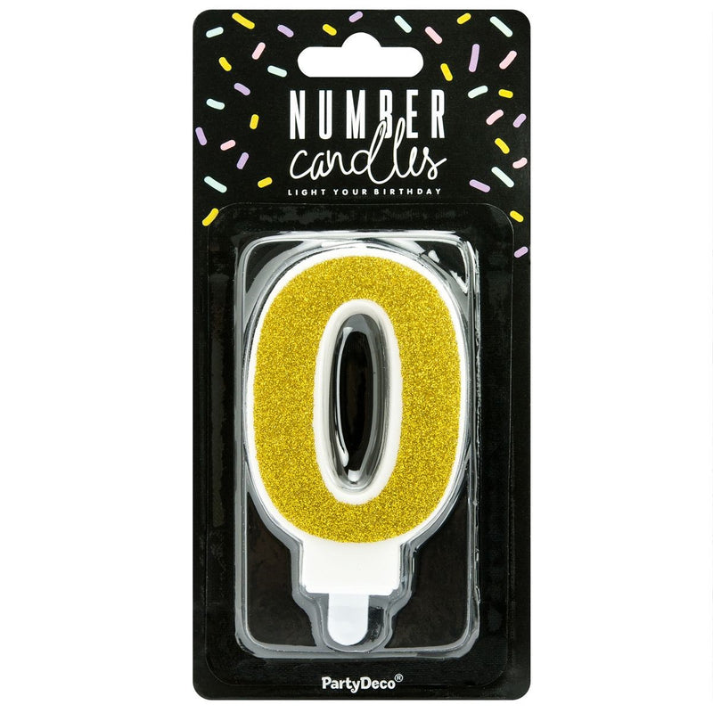 PartyDeco cijferkaars - glitter goud - 0