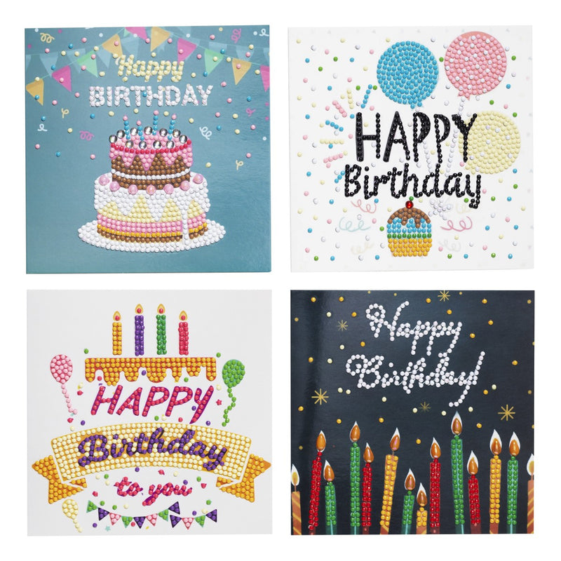 Diamond painting kaarten - 4 stuks - Happy Birthday