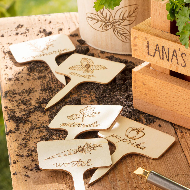 houtbrand plantenlabels