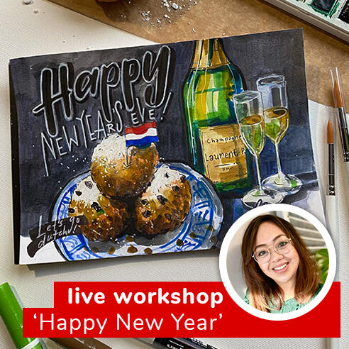Aquarel illustratie 'Happy New Year' (met Jesamine)