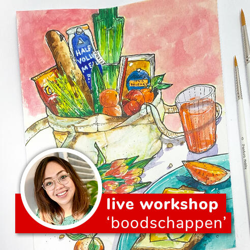 Aquarel illustratie 'boodschappen' (met Jesamine)