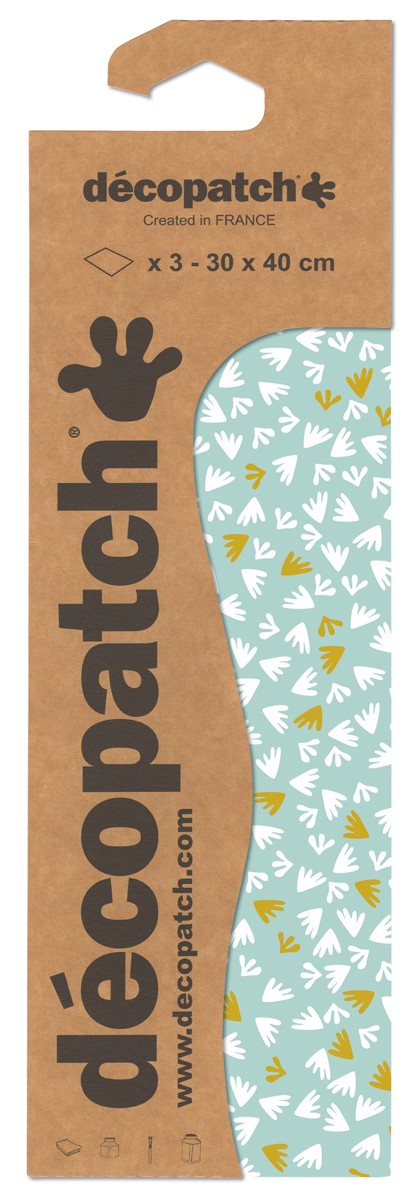 Décopatch - 30x40 cm - 3 vellen - blauw met wit/oker