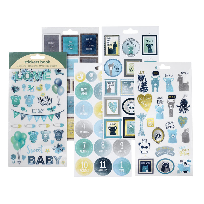 stickers 16 vellen - geboorte blauw