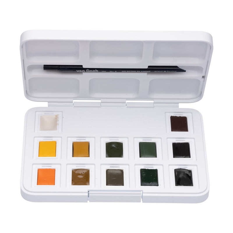 van Gogh aquarelverf pocket box - 12 halve napjes - natuurtinten