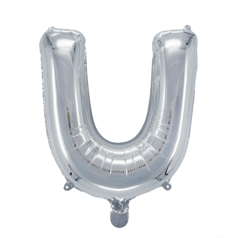 Letterballon zilverkleurig - 32 cm - U