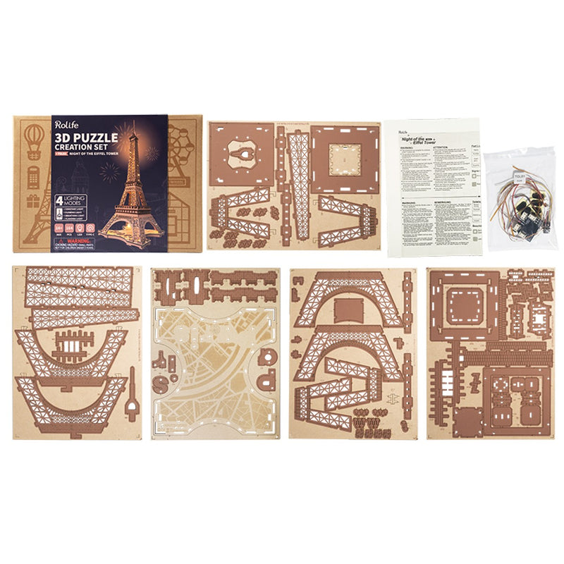 Robotime houten 3D puzzel - Night of the Eiffel tower