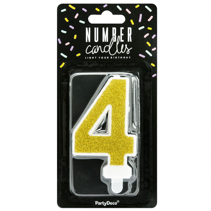 PartyDeco cijferkaars - glitter goud - 4