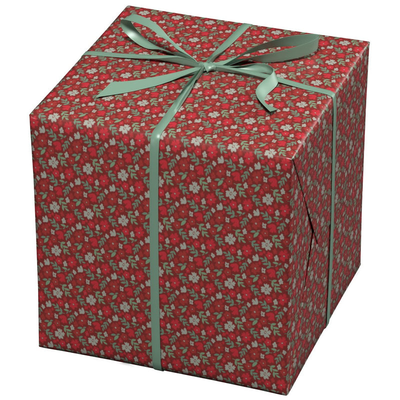 Cadeaupapier - 10 meter - rode bloemetjes