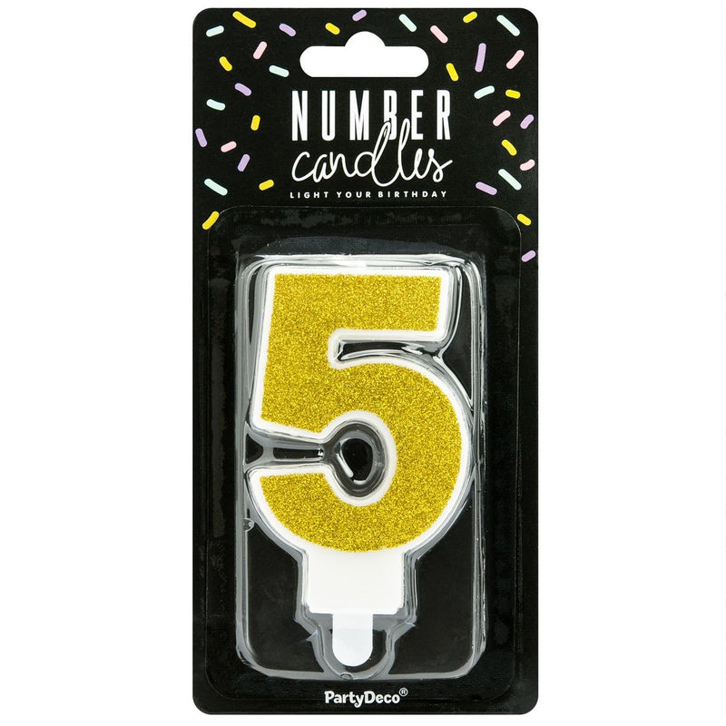 PartyDeco cijferkaars - glitter goud - 5