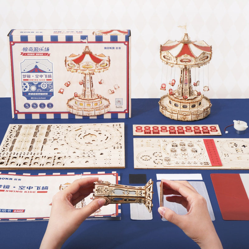 Robotime houten 3D puzzel - muziekdoos Swing Ride