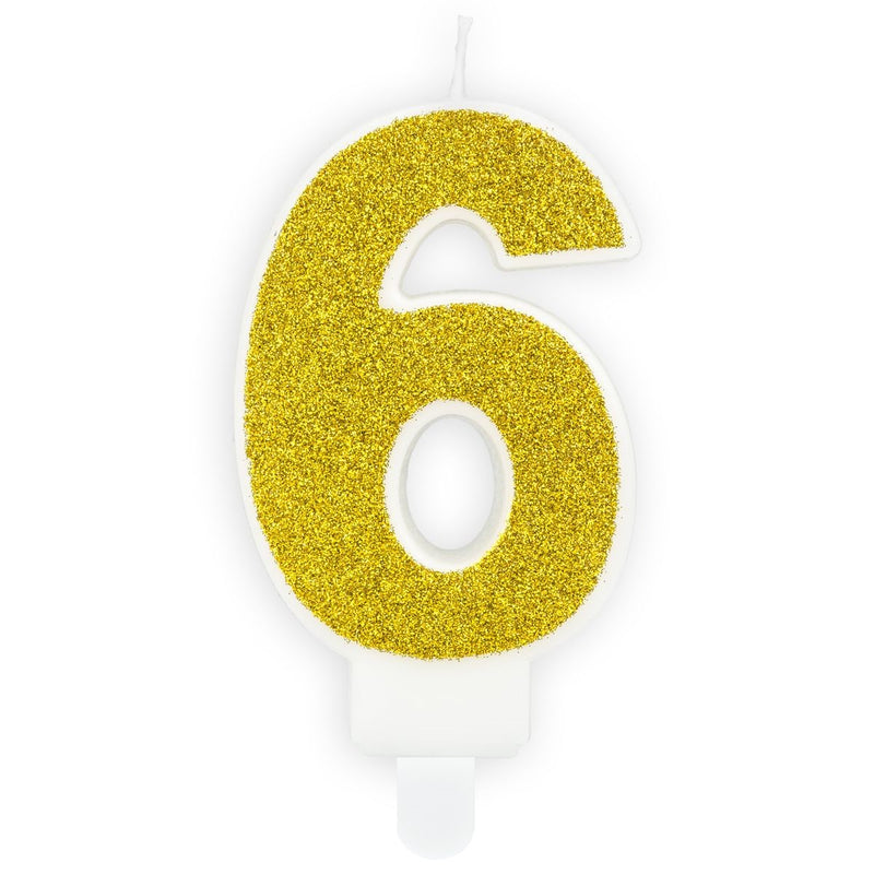 PartyDeco cijferkaars - glitter goud - 6