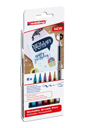 edding 1340 brush pen set - metallic - 6 stuks